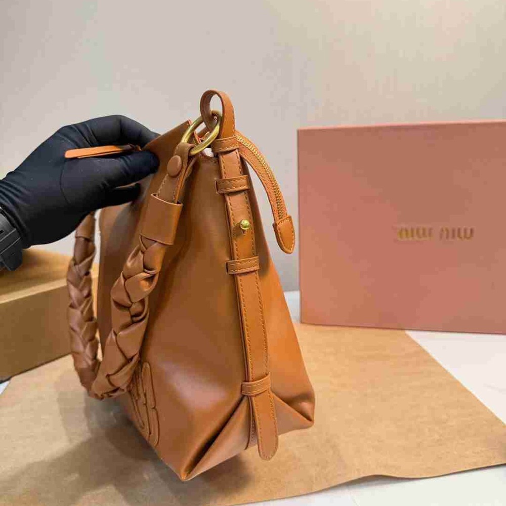 Miu Miu Embroidered Logo Brown Leather Shoulder Bag - Picture 8 of 9